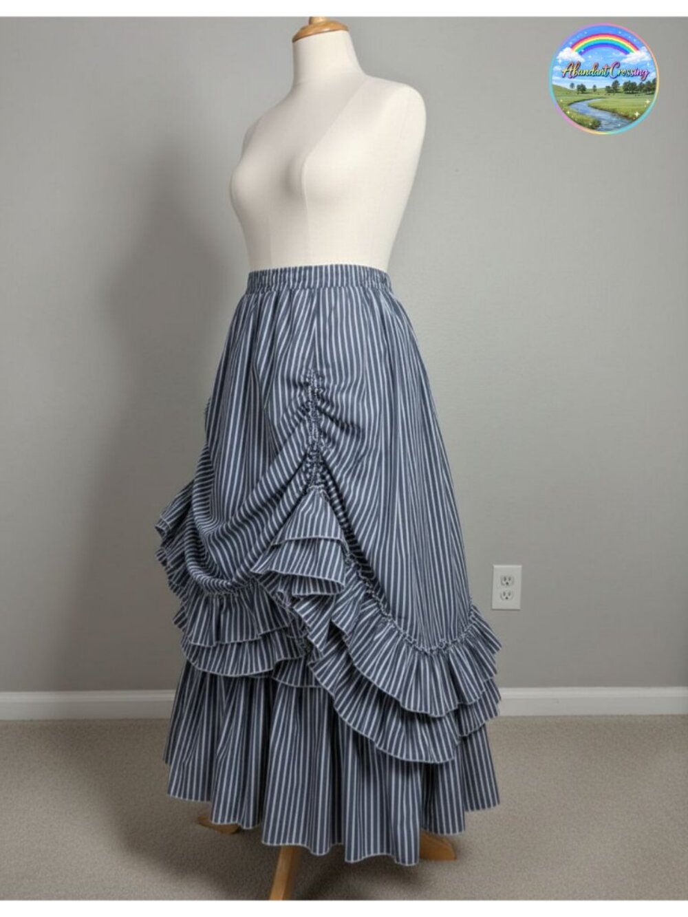 Victorian Gothic Striped Skirt Stretchy Waist Ruffled Hem